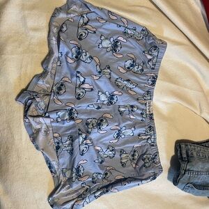 Blue Stitch Print Pajama Shorts